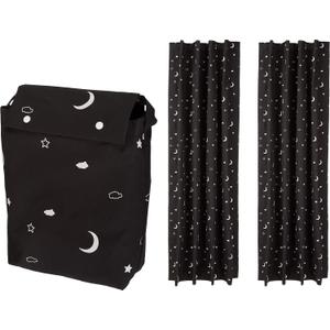 Amazon Basics Portable Blackout Curtain Shade with Suction Cups for Window, Noise Reducing, Energy Saving, 50"W x 78"L, Moon and Stars, 2-Pack