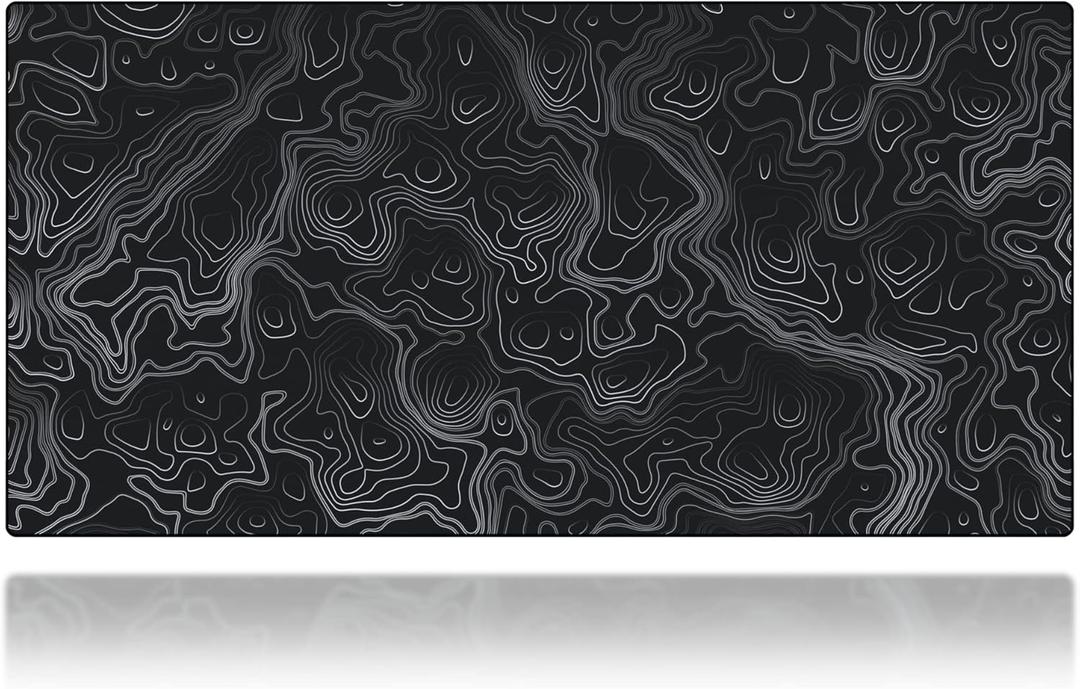 Mega Size Gaming Mouse Pad - Anti Slip Rubber Base - Stitched Edges - Large Desk Mat - 48" x 24" x 0.16" (Mega, Topographic)