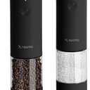 Electric Salt and Pepper Grinder Set, USB Rechargeable, Automatic Salt and Pepper Mill Grinder with Adjustable Coarseness, Electric Salt Shakers, LED Light, Refillable (2 Packs, Black)