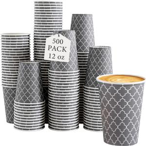 Lamosi Coffee Cups 12OZ 500 Pack, Disposable Coffee Cup, Disposable Cups,12 oz Hot Cups,12 oz Paper Insulated Cup for Cold Hot Drinks (No Lids)
