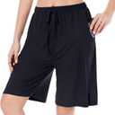 CULAYII Women's High Waisted Basketball Shorts Long Bermuda Gym Yoga Shorts with Pockets Athletic Knee Length Running Shorts (Black) S