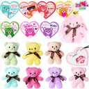 JOYIN 28 Pack Valentines Day Gift Cards with Bear Plush Toys, Cute Mini Plush Toys Keychains for Boys Girls Party Favor, Classroom Exchange Cards and School Exchange Prize