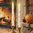 Fall Flameless Taper Candles with Remote & Timer, 11 Inch Pure Hand-Made Embossed Craft Maple Leaf LED Taper Candles for Home Party Autumn Decorations, Set of 2