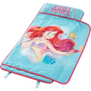 Super Soft Plush Toddler Quilted Nap Mat with Built in Blanket and Pillow (20"Wx46"L, Little Mermaid)