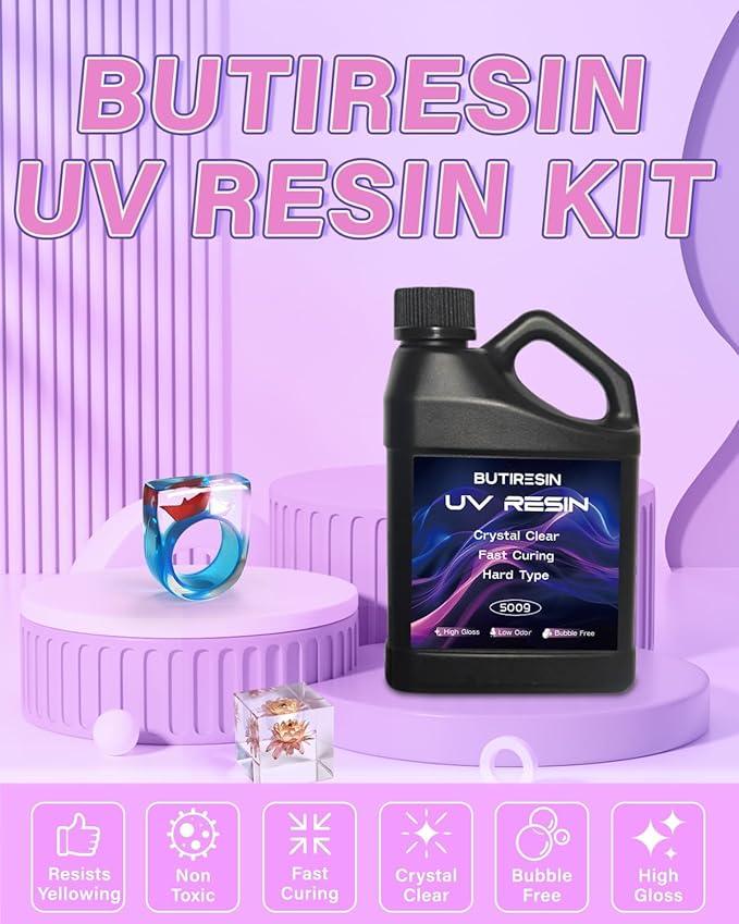 ButiResin 300g UV Resin - Fast Curing, Crystal Clear, Odourless, Low Viscosity & Hard Type, Kit for DIY Jewelry Making, Casting, and Coating Crafts
