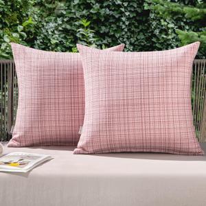 MIULEE Outdoor Waterproof Throw Pillow Covers Decorative Farmhouse Water Resistant Cushion Covers for Tent Patio Garden Couch Sofa Pack of 2, 18x18 Inch Pink
