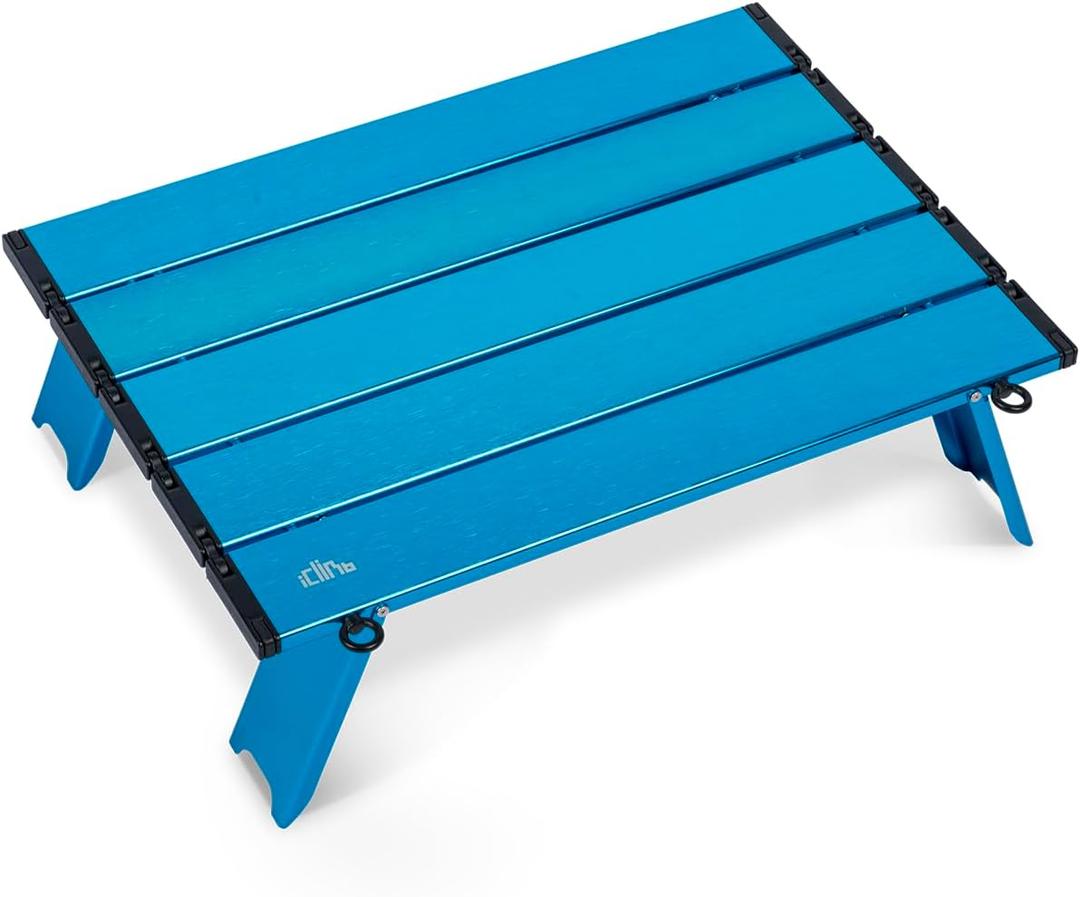iClimb Ultralight Compact Mini Beach Picnic Folding Alu. Table with Carry Bag, Two Size (Blue - S) (Small)