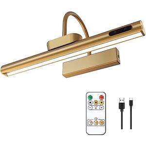 LYTARA Dimmable Cordless Picture Light with Controller and Timer, Rechargeable 5000mAh Battery Wall Sconce for Wall Pictures, Gallery Artwork, Paintings, Portraits, Dartboards (Gold)