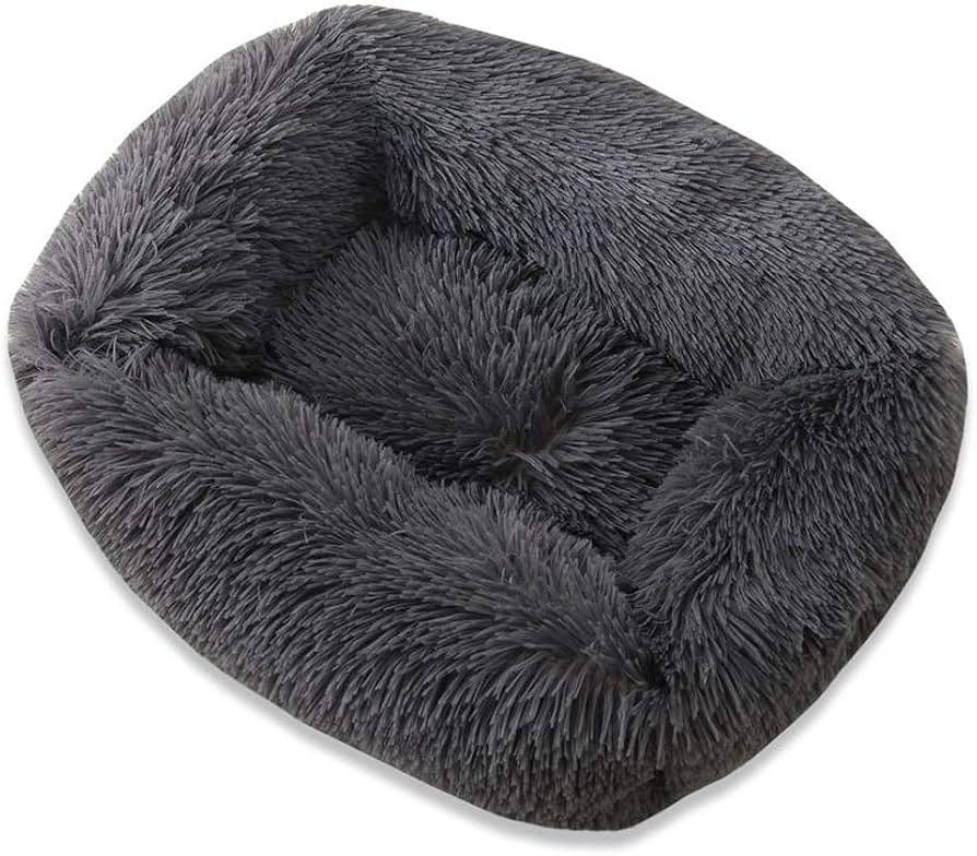 FCheng Plush Square Dog Mat, Cat Mat, Easy Wash, Non-Slip, Super Soft Deep Sleep Pet Bed, Suitable for Large, Medium and Small Dogs. (Gray, Large)