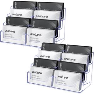 Uniclife 2 Pack Acrylic Business Card Holder for Desk 8 Slots Clear Business Card Display Stand for Men & Women Desktop Business Card Organizer Card Stand for Office Home Exhibition, 480 Card Capacity