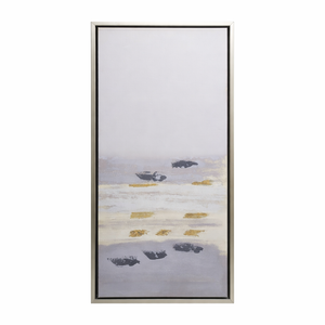 SIGNFORD Framed Canvas Print Wall Art Blue Watercolor Landscape with Gold Stripes Geometric Shapes Illustrations Modern Art Contemporary Expressive for Living Room, Bedroom, Office - 16"x24" White