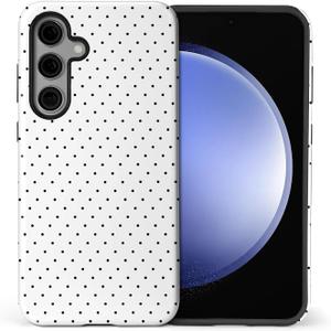 for Samsung Galaxy S24 Case,Dual-Layer Hard Shell + Silicone Phone Case,Full Body Protection Shockproof Cover for Samsung Galaxy S24-Cute Polka Dot White