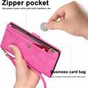 Antsturdy for Samsung Galaxy S8 Wallet Case with Card Holder Women Men,Galaxy S8 Phone Case RFID Blocking PU Leather Flip Shockproof Cover Wrist Strap Zipper Credit Card Slots,Hot Pink