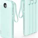 VRURC Portable Charger Power Bank, 10000mAh Travel Essentials Battery Pack, 5 Outputs 2 Inputs Slim Charging Bank Built-in Cables Cords Wires Compatible with iPhone,Samsung,Android-Green(1 Pack)