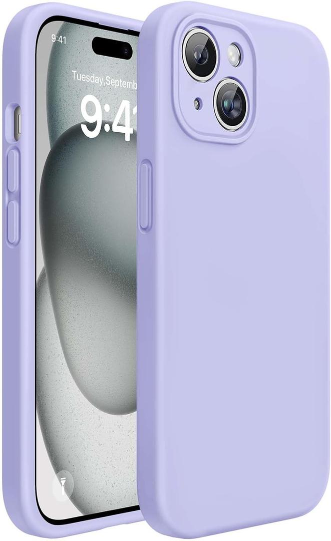 Miracase Compatible with iPhone 15 Case, [Soft Anti-Scratch Microfiber Lining], Liquid Silicone Case Gel Rubber Shockproof Drop Protection Phone Case for iPhone 15, Light Purple