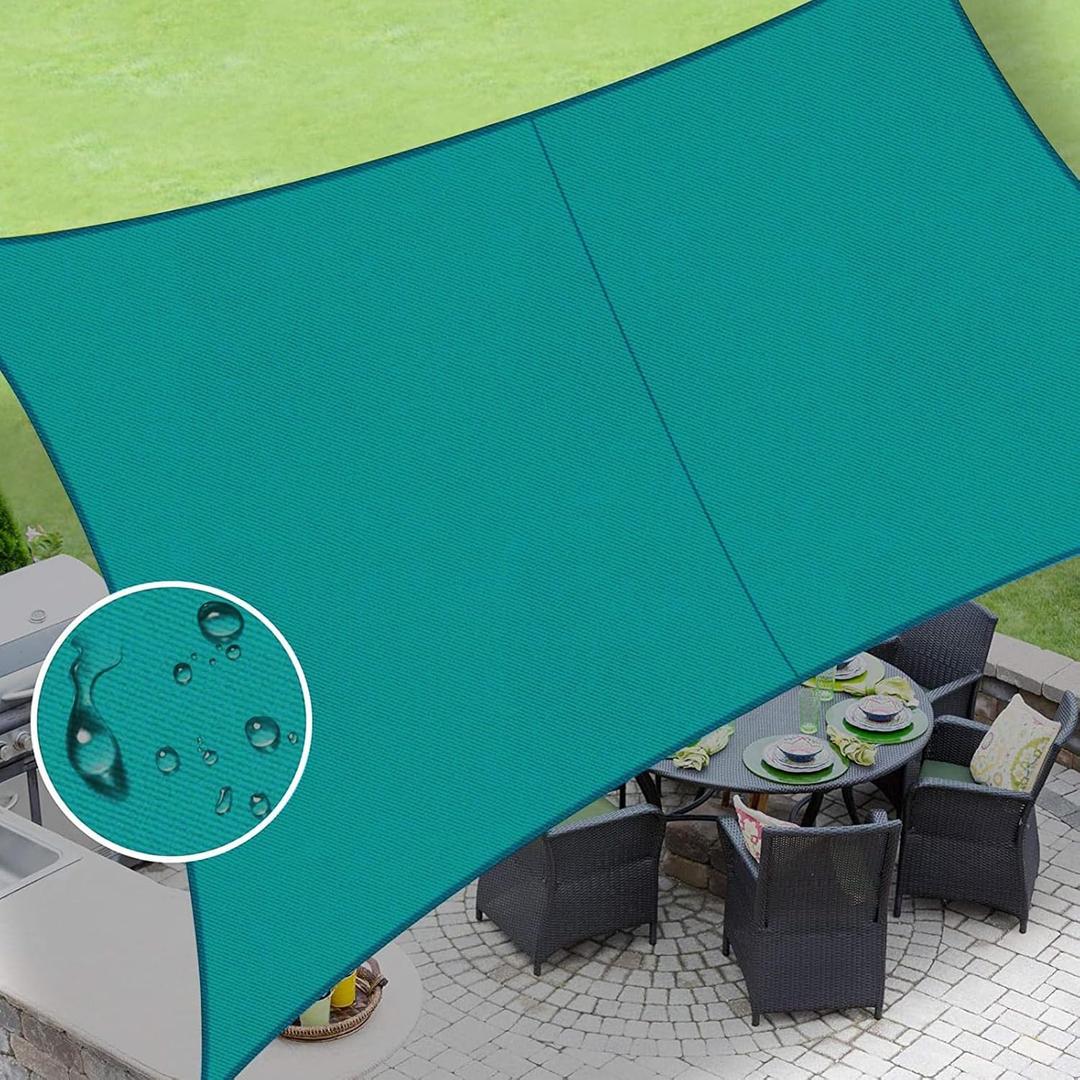 LOVE STORY Waterproof 8' x 10' Rectangle Turquoise Blue Sun Shade Sail Cannoy UV Resistant for Outdoor Patio Garden Backyard