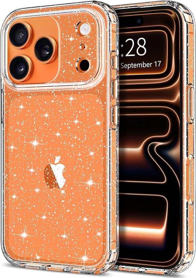 iPhone 17 Pro Max Case Glitter, Gold Glitter Sparkly Shiny Bling Sparkle Cute Cover, Anti-Scratch Soft TPU Slim Fit Shockproof Protective Phone Cases for Women Girls, Gold Glitter