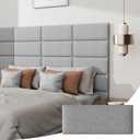 Peel and Stick Headboard for Queen Size, Upholstered Fabric Tufted Wall Mounted Headboard, Pack of 6 Panels (Each 24"x10", Light Gery)