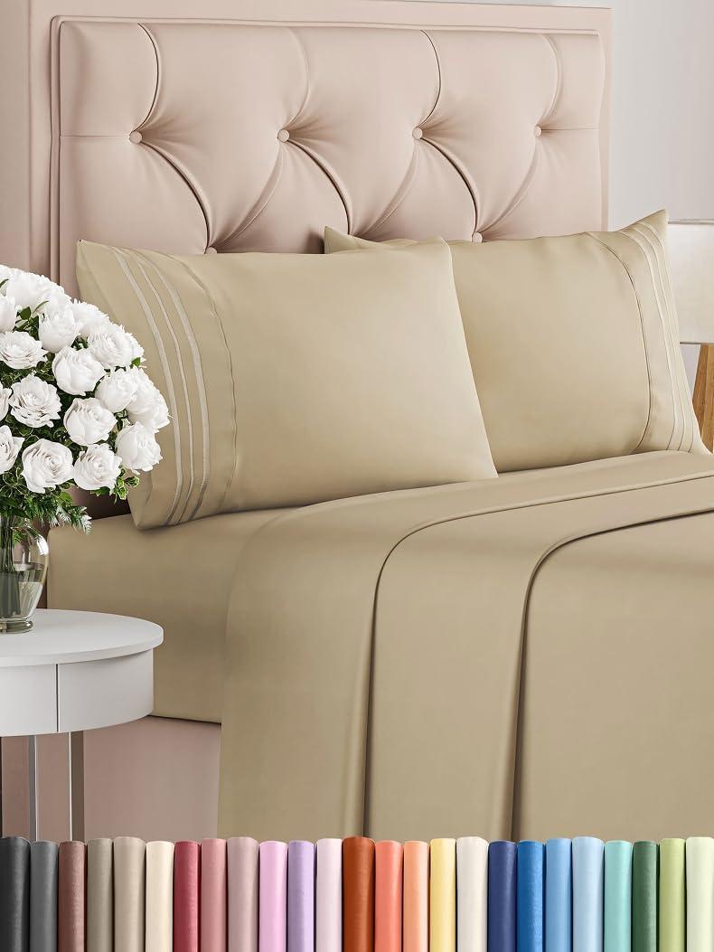 Cal King Size 4 Piece Sheet Set - Comfy Breathable & Cooling Bed Sheets Set - Hotel Luxury Bedding for Women, Men, Kids, Teens, Boys & Girls - Deep Pockets, Ultra-Soft, Wrinkle Free - Oeko-Tex - Beige