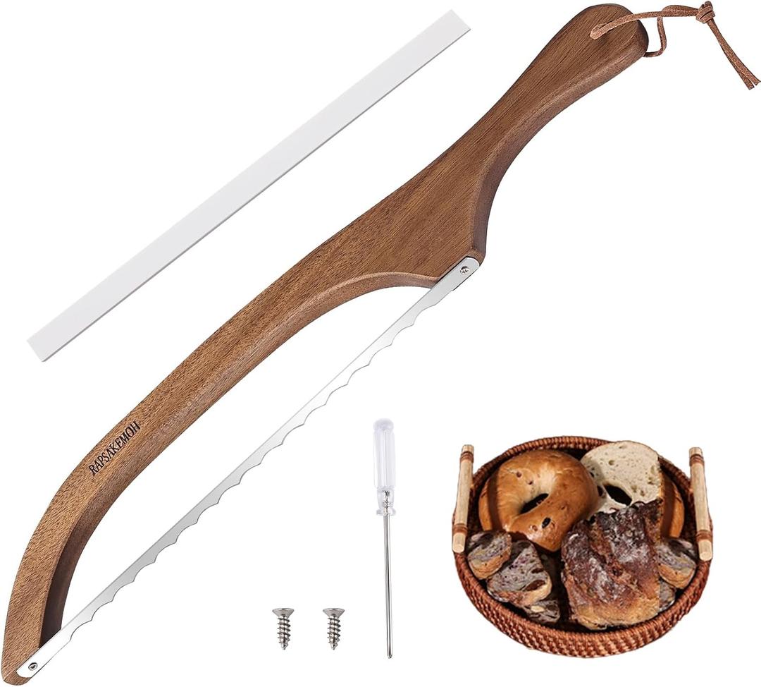 RAPSAKEMOH Bread Knife for Homemade Bread sourdough,Bread slicer for Homemade Bread, Sourdough bread knife, Baguettes and More Cuts Thin,Bow Design Easy to Cutting Even Slices (Brown)
