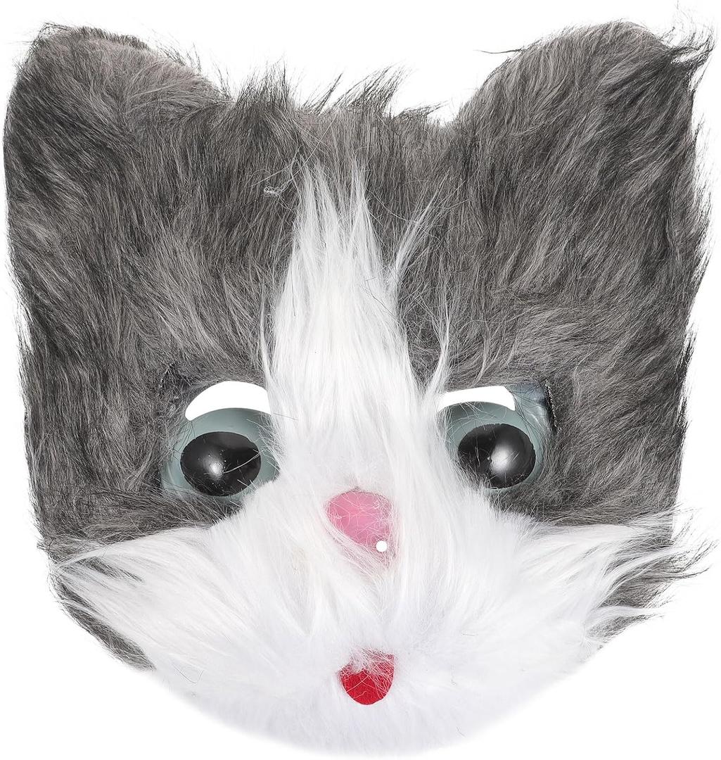 LUOZZY Animal Mask Furry Cat Fluffy Mask Halloween Cat Head Mask Cosplay Masks (Gray)