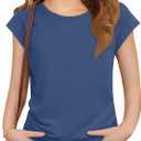 ZDC Girls Short Cap Sleeve T Shirts Kids Crewneck Summer Tops Basic Tees 5-14 Years (Blue)