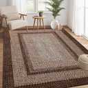 RUGSREAL Large Bedroom Rug 6x9 Machine Washable Area Rug Braided Print Boho Accent Carpet Throw Floor Cover Farmhouse Rustic Rug Geometric Bordered Braided Carpet for Living Room Home Office, Brown
