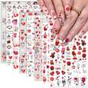 8 Sheets Valentine's Day Nail Art Stickers Decals,3D Self-Adhesive Nail Art Supplies Red Rose Lovers Lips Gnomes Designs Sticker Romantic Love Heart Manicure DIY Nail Decorations for Women Girls