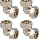 4 Pack 3/4'' Elbow Air Piping Fittings 3/4'' x 3/4'' Tubing Brass-Nickel Plated Equal Elbow Tubing Fittings for Shop Garage Compressed Air Line System Kit Air Compressor Accessories