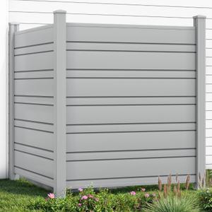 YITAHOME 50" W X 50" H Air Conditioner Fence Privacy Screen, Outdoor Trash Can Enclosure with Metal Stakes, Vinyl Pool Equipment Enclosure (2 Panels) Light Gray