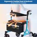 WALK MATE Rollator Walker for Seniors with Cup Holder, Upgraded Thumb Press Button for Height Adjustment, 8 Inch Wheels Walker with Seat Folding 14.7lb Lightweight Walking Aid, 300 lb Capacity, Blue