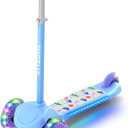 TONBUX Kids Scooter for Ages 3-5, Toddler Scooter with Light-Up Deck and Wheels, Adjustable 4-Level Height 3-Wheel Scooter for Kids, Lean-to-Steer Design (Blue)