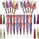 Fancy Land 50 Pack Happy New Year Noise Makers Horns Tassel Squawkers 2026 Colorful Party Noisemaker Set Adults Kids Party NYE Party Favor Supplies Gold Black Silver