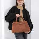 Base’ic Women’s Suede Tote Bag with Gold Hardware – Trendy Slouchy Shoulder Hobo Satchel Handbag Work Purse Travel Gift