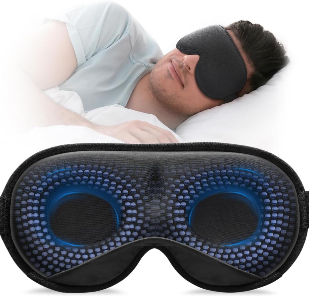 YFONG Weighted Sleep Mask, Women Men 3D Blocking Lights Sleeping Mask (4.2oz/120g), Pressure Relief Night Sleep Eye Mask with Adjustable Strap, Eye Cover Blindfold for Travel Nap Yoga, Black (Black)