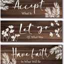 3-Piece Farmhouse Bathroom Accessory Set - Rustic Brown Wooden Wall Signs with Positive Words, Vintage Country Decor for Home Laundry Room (12x4 Inch)