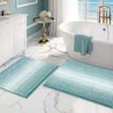 BSICPRO Bathroom Rugs and Mats Sets, 2 Piece Thick Absorbent Chenille Bath Mat Rug Set Non Slip, Soft Shaggy Bath Room Floor Mats for Bathroom, Machine Washable (Aqua Green, 20" x 32" Plus 16" x 24")