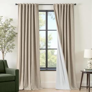 108 Inch Blackout Curtains for Living Room Sliding Doors Floor to Ceiling Beige Thick Linen Look Drapes with 100% Blackout Lining Thermal Insulated Noise Reducing Drapes Bedroom High Window Curtains