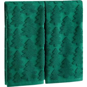 Quera 2 Pack Christmas Hand Towels Christmas Tree Green Bathroom Decorative Towels Set for Drying, Cleaning, Cooking, Holiday 13.7'' x 29.5''