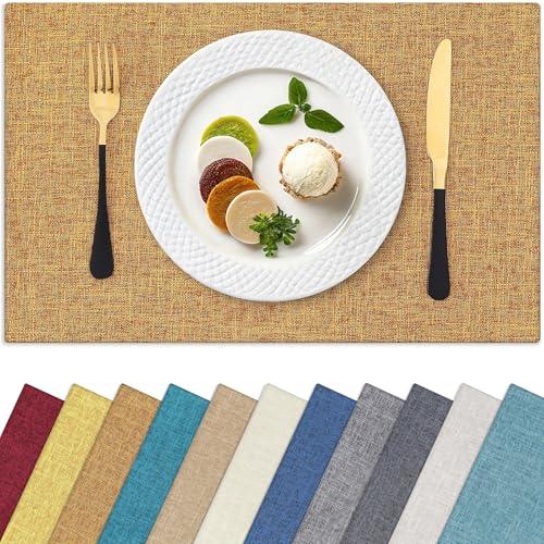 Homaxy Cloths Placemats for Dining Table Set of 4, Heat Resistant Washable Cotton Linen Blend Table Mats, Easy to Clean Place Mats for Indoor Outdoor Party Kitchen Decoration, 13" x 19", Amber