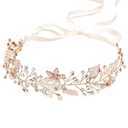 Coucoland Flower Girl Fairy Headpiece - Rose Gold Leaf Girls Toddler Crown Hair Piece Vine Prom Bridal Wedding Accessories Crystal Tiara for Women