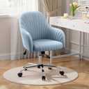 Warmiehomy Velvet Desk Chair for Home Office, Modern Adjustable Swivel Task Chair, Women Vanity Chairs with Arm Rest for Bedroom Dressing Room, Light Blue