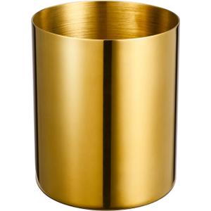 Golden 304 Stainless Steel Mirror-Polished Round Pen Holder  Nordic Style Pencil Cup & Makeup Brush Organizer for Office, Home, Kitchen, Bathroom, and Vanity