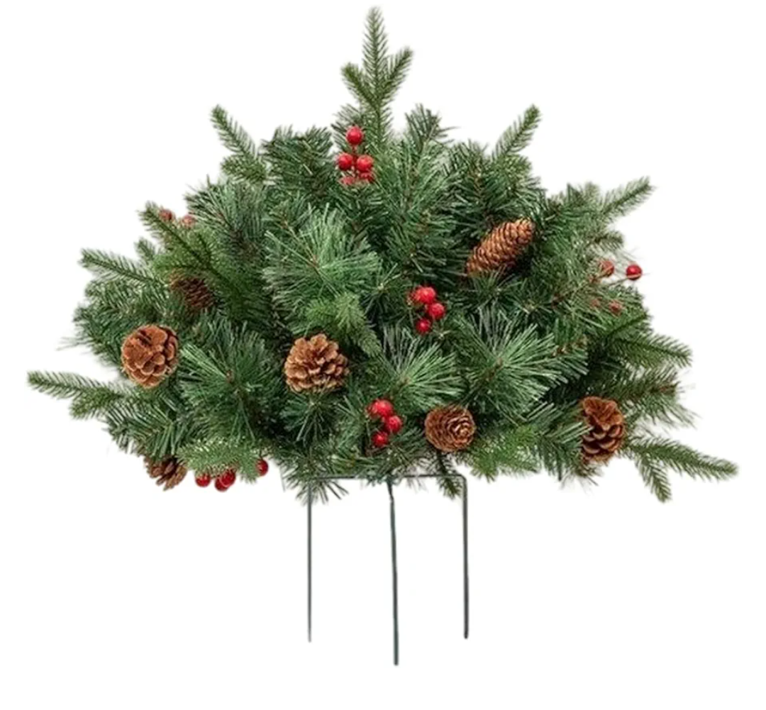 Lighted Artificial Christmas Tree Urn Filler Pre-lit Pine Trees Ornaments Outdoor Light Up Planter Filler Holiday Home Decorations