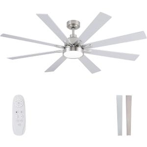 Large Ceiling Fans with Lights and Remote - 62 Inch Brushed Nickel Ceiling Fan with Light, Quiet DC Motor, 3 CCT, Modern Dimmable Lighting & Ceiling Fans for Living Room Patio,Indoor/Outdoor