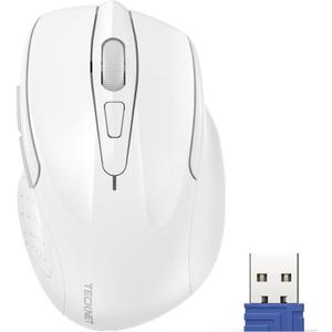 TECKNET Wireless Mouse, 2.4G Ergonomic Optical Mouse, Computer Mouse for Laptop, PC, Computer, Chromebook, Notebook, 6 Buttons, 24 Months Battery Life, 2600 DPI, 5 Adjustment Levels - White
