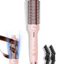 Thermal Brush for Blowout Look, 360 Airflow Heated Round Brush with 2 Negative Ions Release for Less Frizzy, 1.5 Inch Dual Voltage Heated Curling Brush for Travel, Dual PTC Heating Technology, Pink