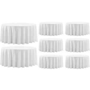 Round Tablecloth 120 Inch 8 Pack White Tablecloths Washable Decorative Linen Polyester Table Clothes Cover for Dining Table Banquets Buffet Parties and Wedding