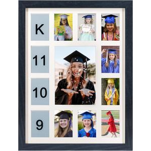 FramePro School Years Picture Frame K-12 Day Graduation Photo Collage Black Frame with Mat, Displays One 5x7 Photo and Twelve 2.5x3.5 Pictures