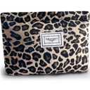 ZLFSRQ Leopard Makeup Bag Cute Cosmetic Bags for Women Cheetah Makeup Bag Canvas Large Capacity Travel Toiletry Bags Aesthetic Cosmetic Pouch for Purse Portable Zipper Skincare Storage Organizer